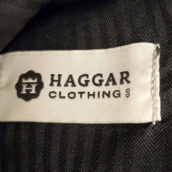HAGGAR DRESS PANTS, 34x30, FLAT-FRONT, DARK GRAY, POLYESTER, CLASSIC FIT - Picture 12 of 14
